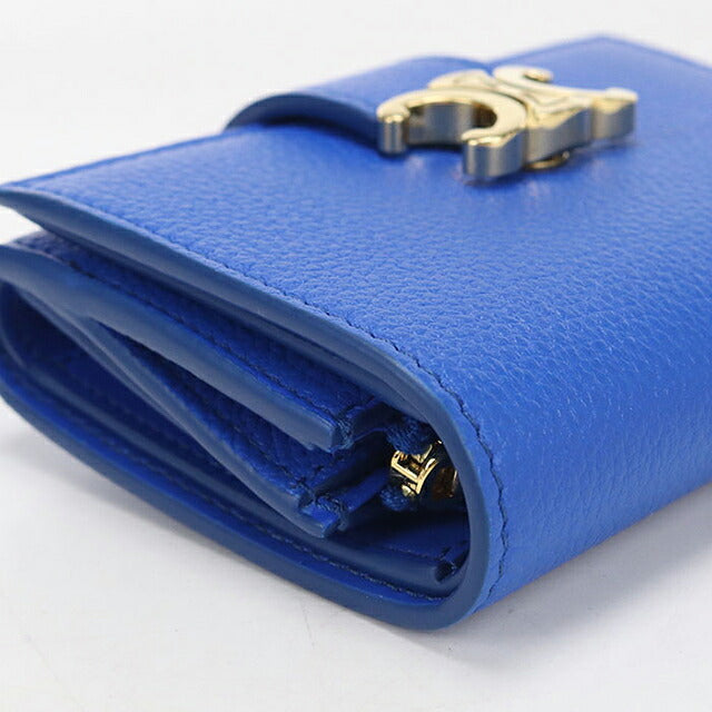 中古 セリーヌ 三つ折り財布 三折財布 コンパクト レディース ブランド CELINE ファイン ストラップウォレット ニノ 10M963GHH ブルー USDCE115981011