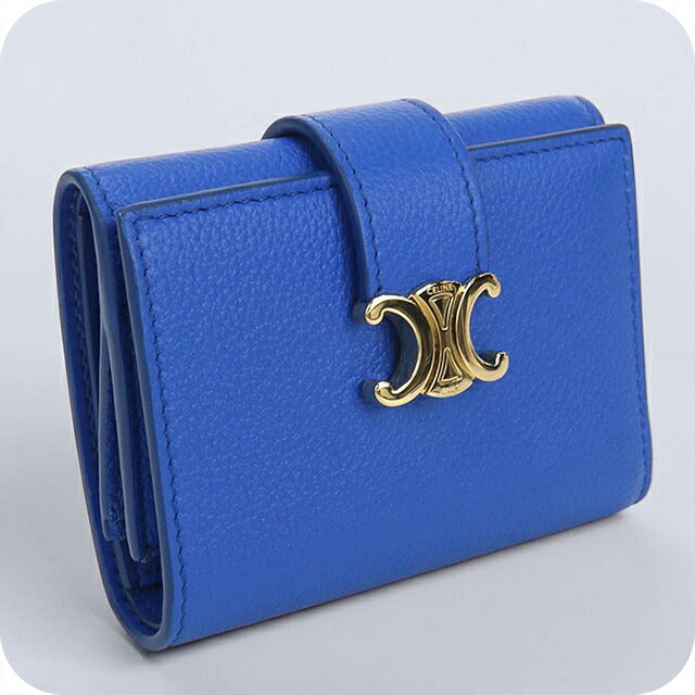 中古 セリーヌ 三つ折り財布 三折財布 コンパクト レディース ブランド CELINE ファイン ストラップウォレット ニノ 10M963GHH ブルー USDCE115981011