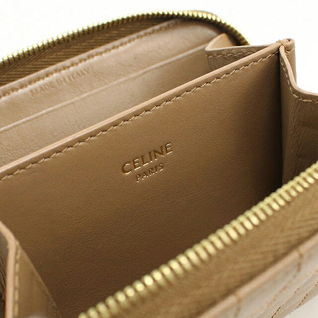 中古 セリーヌ 小銭入れ レディース ブランド CELINE Cチャーム コンパクトジップウォレット 10B663BFL ブラウン USDCE116612011