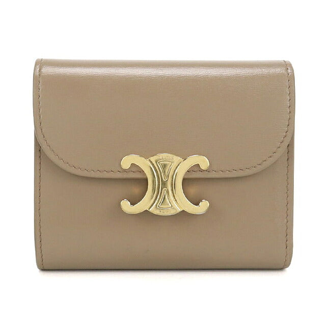 中古 セリーヌ 三つ折り財布 三折財布 コンパクト レディース ブランド CELINE トリオンフ スモール フラップウォレット  10D783DPV ベージュ USDCE116839011