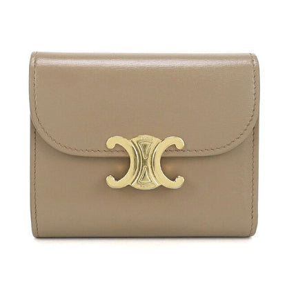 中古 セリーヌ 三つ折り財布 三折財布 コンパクト レディース ブランド CELINE トリオンフ スモール フラップウォレット  10D783DPV ベージュ USDCE116839011