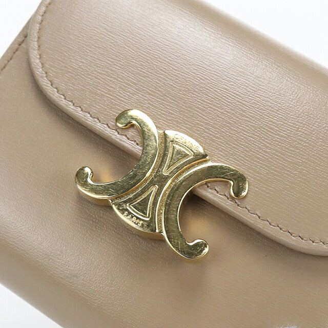 中古 セリーヌ 三つ折り財布 三折財布 コンパクト レディース ブランド CELINE トリオンフ スモール フラップウォレット  10D783DPV ベージュ USDCE116839011