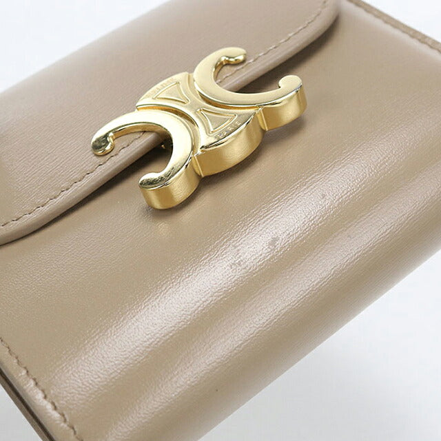 中古 セリーヌ 三つ折り財布 三折財布 コンパクト レディース ブランド CELINE トリオンフ スモール フラップウォレット  10D783DPV ベージュ USDCE116839011