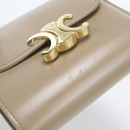 中古 セリーヌ 三つ折り財布 三折財布 コンパクト レディース ブランド CELINE トリオンフ スモール フラップウォレット  10D783DPV ベージュ USDCE116839011