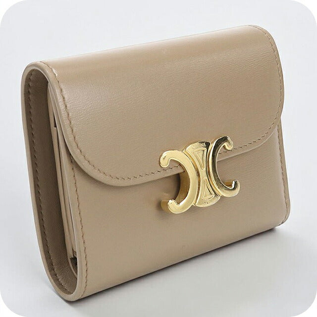 中古 セリーヌ 三つ折り財布 三折財布 コンパクト レディース ブランド CELINE トリオンフ スモール フラップウォレット  10D783DPV ベージュ USDCE116839011