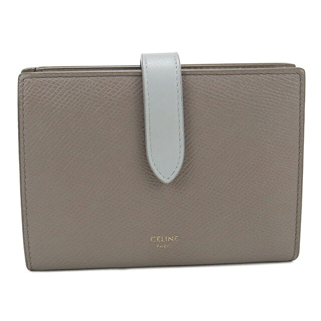 中古 セリーヌ 二つ折り財布 二折財布 コンパクト レディース ブランド CELINE  ミディアム　ストラップウォレット 10B643BRU グレー USDCE117040011