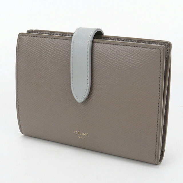 中古 セリーヌ 二つ折り財布 二折財布 コンパクト レディース ブランド CELINE  ミディアム　ストラップウォレット 10B643BRU グレー USDCE117040011