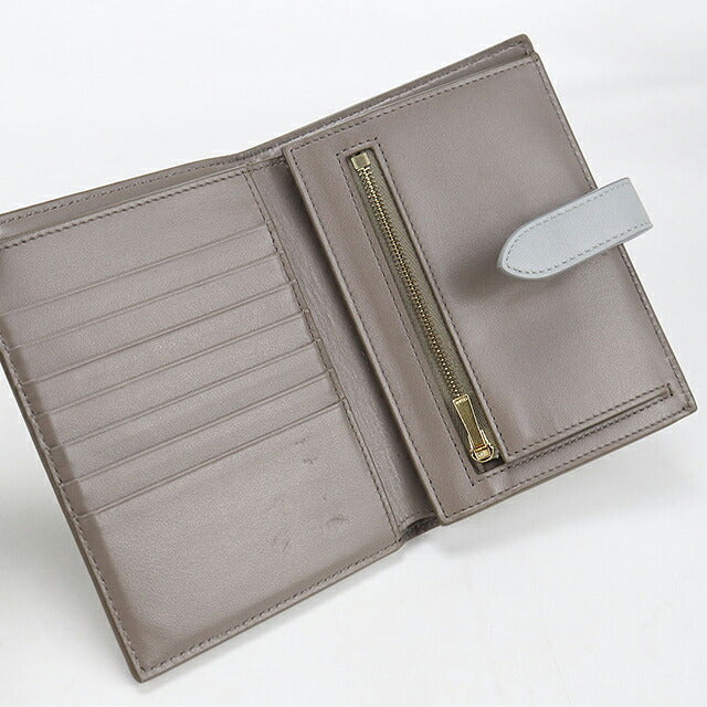 中古 セリーヌ 二つ折り財布 二折財布 コンパクト レディース ブランド CELINE  ミディアム　ストラップウォレット 10B643BRU グレー USDCE117040011