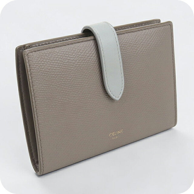 中古 セリーヌ 二つ折り財布 二折財布 コンパクト レディース ブランド CELINE  ミディアム　ストラップウォレット 10B643BRU グレー USDCE117040011