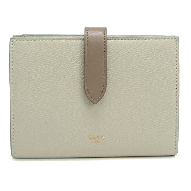 中古 セリーヌ 二つ折り財布 二折財布 コンパクト レディース ブランド CELINE  ミディアムストラップウォレット 10B643BRU グレー USDCE117041011