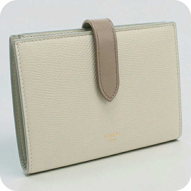 中古 セリーヌ 二つ折り財布 二折財布 コンパクト レディース ブランド CELINE  ミディアムストラップウォレット 10B643BRU グレー USDCE117041011