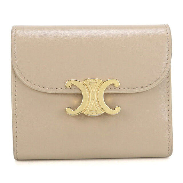 中古 セリーヌ 三つ折り財布 三折財布 コンパクト レディース ブランド CELINE トリオンフ スモールフラップウォレット 10D783DPV ベージュ USDCE118231011