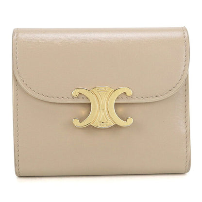 中古 セリーヌ 三つ折り財布 三折財布 コンパクト レディース ブランド CELINE トリオンフ スモールフラップウォレット 10D783DPV ベージュ USDCE118231011