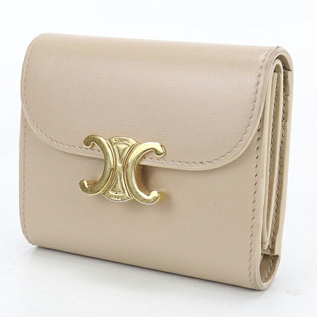 中古 セリーヌ 三つ折り財布 三折財布 コンパクト レディース ブランド CELINE トリオンフ スモールフラップウォレット 10D783DPV ベージュ USDCE118231011