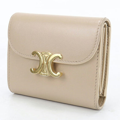 中古 セリーヌ 三つ折り財布 三折財布 コンパクト レディース ブランド CELINE トリオンフ スモールフラップウォレット 10D783DPV ベージュ USDCE118231011
