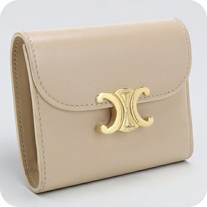中古 セリーヌ 三つ折り財布 三折財布 コンパクト レディース ブランド CELINE トリオンフ スモールフラップウォレット 10D783DPV ベージュ USDCE118231011