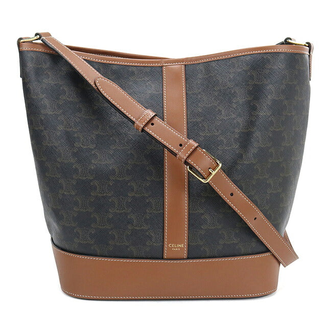 中古 セリーヌ ショルダーバッグ レディース ブランド CELINE トリオンフキャンバス ミディアム バケット レザー 191132CAS.04LU ブラウン USDCE118358011