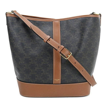 中古 セリーヌ ショルダーバッグ レディース ブランド CELINE トリオンフキャンバス ミディアム バケット レザー 191132CAS.04LU ブラウン USDCE118358011