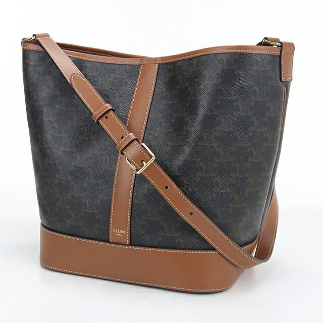中古 セリーヌ ショルダーバッグ レディース ブランド CELINE トリオンフキャンバス ミディアム バケット レザー 191132CAS.04LU ブラウン USDCE118358011