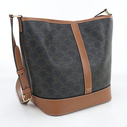 中古 セリーヌ ショルダーバッグ レディース ブランド CELINE トリオンフキャンバス ミディアム バケット レザー 191132CAS.04LU ブラウン USDCE118358011