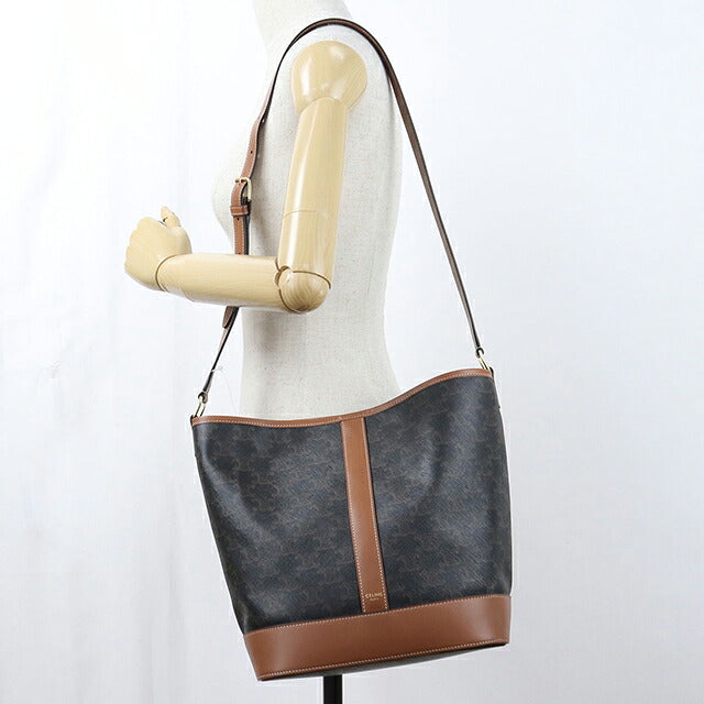 中古 セリーヌ ショルダーバッグ レディース ブランド CELINE トリオンフキャンバス ミディアム バケット レザー 191132CAS.04LU ブラウン USDCE118358011