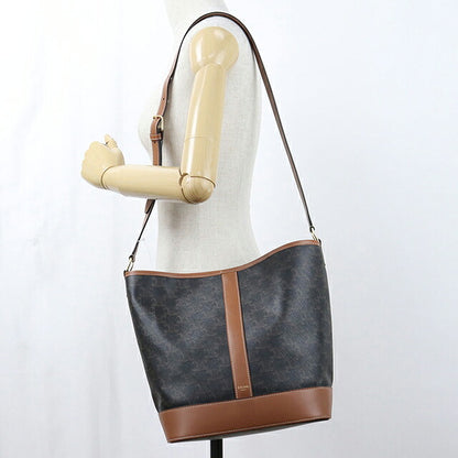 中古 セリーヌ ショルダーバッグ レディース ブランド CELINE トリオンフキャンバス ミディアム バケット レザー 191132CAS.04LU ブラウン USDCE118358011