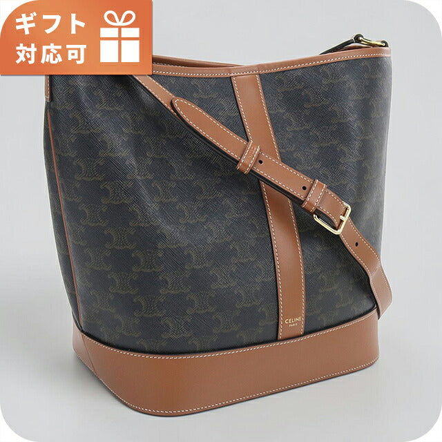 中古 セリーヌ ショルダーバッグ レディース ブランド CELINE トリオンフキャンバス ミディアム バケット レザー 191132CAS.04LU ブラウン USDCE118358011