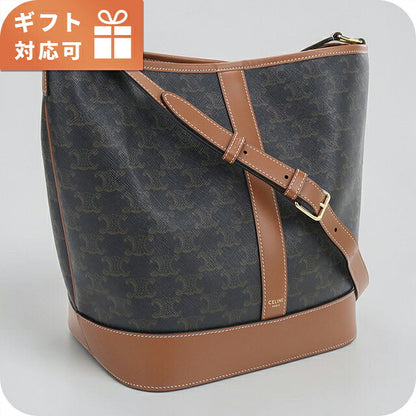 中古 セリーヌ ショルダーバッグ レディース ブランド CELINE トリオンフキャンバス ミディアム バケット レザー 191132CAS.04LU ブラウン USDCE118358011