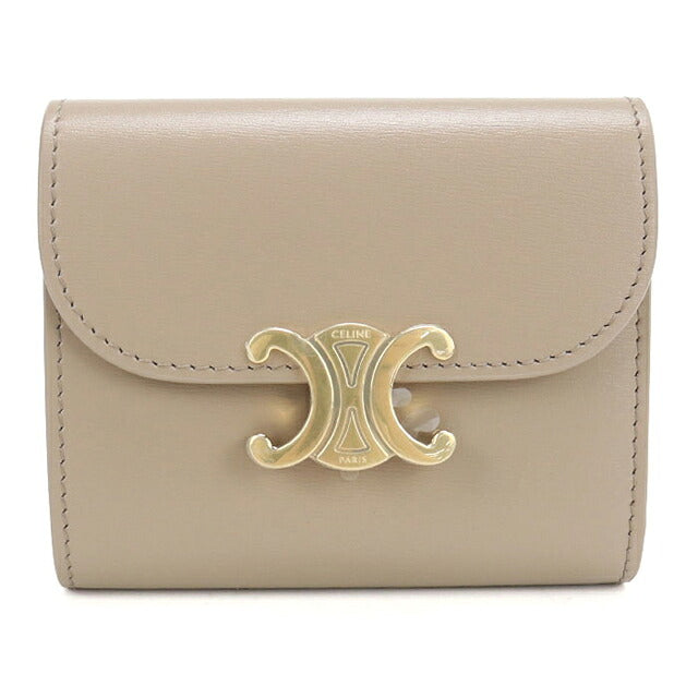 中古 セリーヌ 三つ折り財布 三折財布 コンパクト レディース ブランド CELINE トリオンフ スモールフラップウォレット 10D783DPV ベージュ USDCE118418011