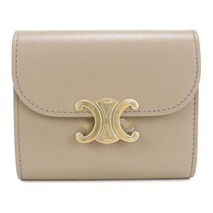 中古 セリーヌ 三つ折り財布 三折財布 コンパクト レディース ブランド CELINE トリオンフ スモールフラップウォレット 10D783DPV ベージュ USDCE118418011