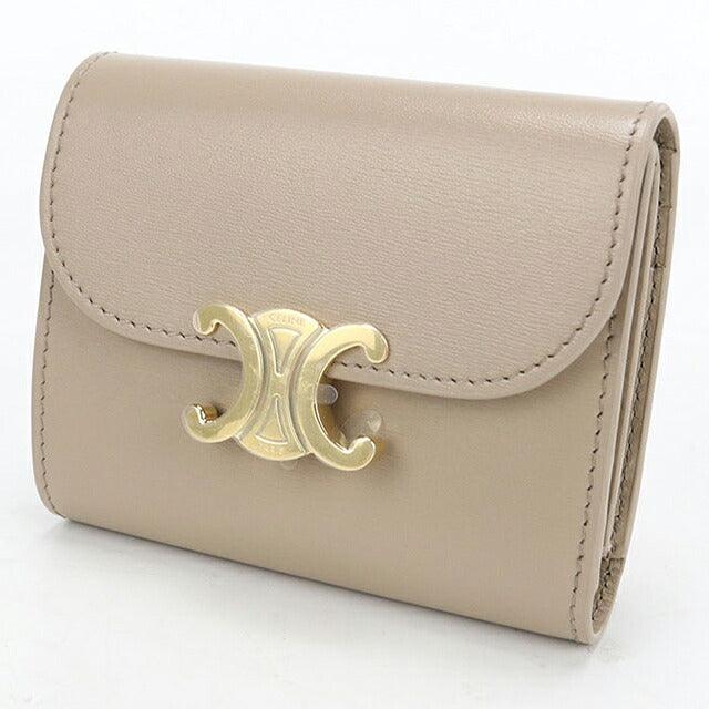 中古 セリーヌ 三つ折り財布 三折財布 コンパクト レディース ブランド CELINE トリオンフ スモールフラップウォレット 10D783DPV ベージュ USDCE118418011