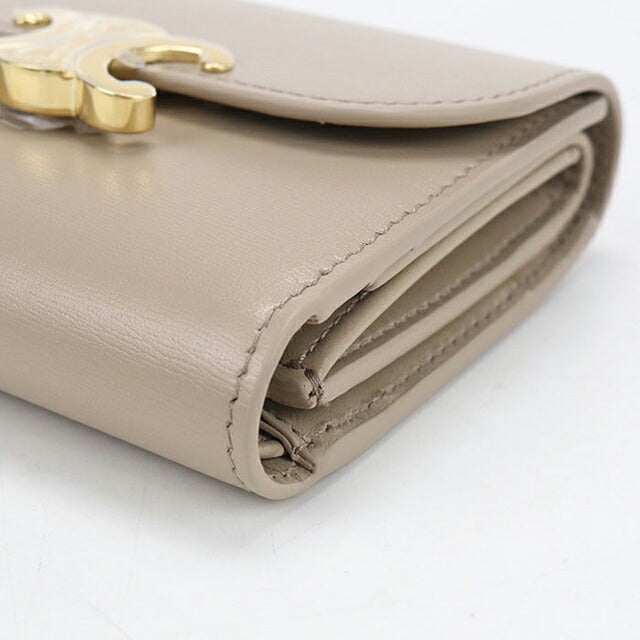 中古 セリーヌ 三つ折り財布 三折財布 コンパクト レディース ブランド CELINE トリオンフ スモールフラップウォレット 10D783DPV ベージュ USDCE118418011