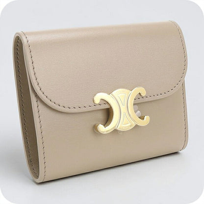 中古 セリーヌ 三つ折り財布 三折財布 コンパクト レディース ブランド CELINE トリオンフ スモールフラップウォレット 10D783DPV ベージュ USDCE118418011