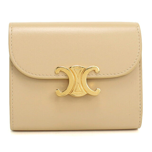 中古 セリーヌ 三つ折り財布 三折財布 コンパクト レディース ブランド CELINE トリオンフ スモール フラップ 10D783DPV ベージュ USDCE118570011