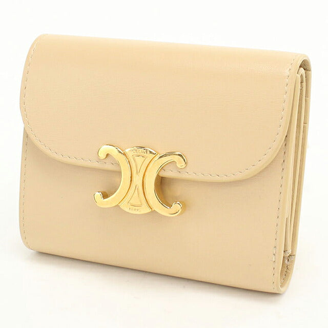 中古 セリーヌ 三つ折り財布 三折財布 コンパクト レディース ブランド CELINE トリオンフ スモール フラップ 10D783DPV ベージュ USDCE118570011