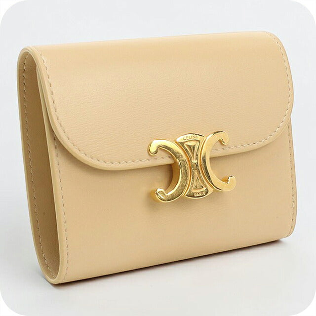 中古 セリーヌ 三つ折り財布 三折財布 コンパクト レディース ブランド CELINE トリオンフ スモール フラップ 10D783DPV ベージュ USDCE118570011