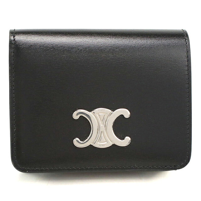 中古 セリーヌ 二つ折り財布 二折財布 コンパクト レディース ブランド CELINE トリオンフ  ブラック USDCE119589011
