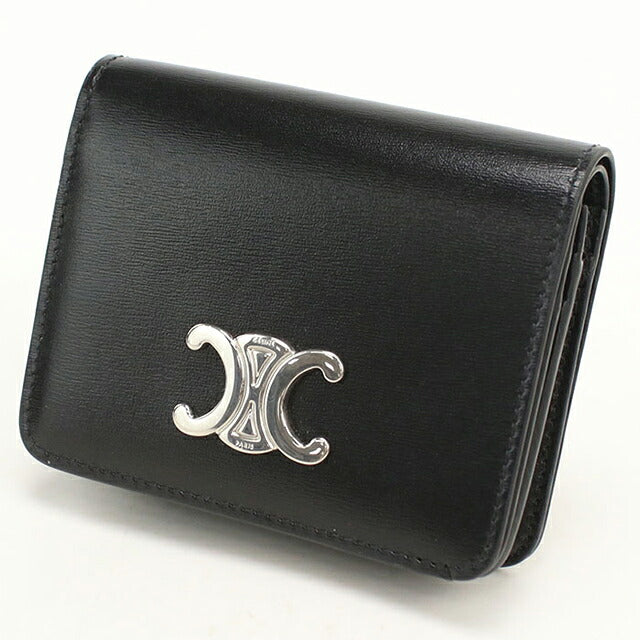 中古 セリーヌ 二つ折り財布 二折財布 コンパクト レディース ブランド CELINE トリオンフ  ブラック USDCE119589011