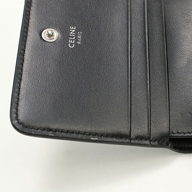 中古 セリーヌ 二つ折り財布 二折財布 コンパクト レディース ブランド CELINE トリオンフ  ブラック USDCE119589011