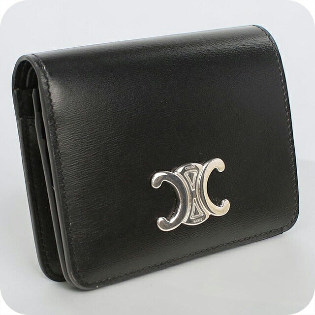 中古 セリーヌ 二つ折り財布 二折財布 コンパクト レディース ブランド CELINE トリオンフ  ブラック USDCE119589011