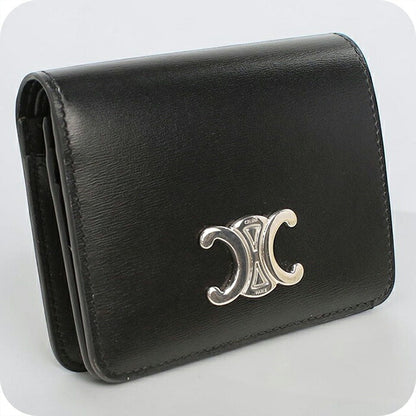 中古 セリーヌ 二つ折り財布 二折財布 コンパクト レディース ブランド CELINE トリオンフ  ブラック USDCE119589011