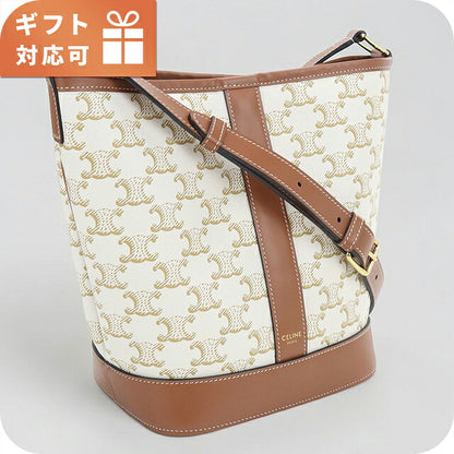 中古 セリーヌ ショルダーバッグ レディース ブランド CELINE トリオンフキャンバス スモール バケット レザー 191442FLC ホワイト USDCE119595011