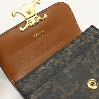 中古 セリーヌ カードケース コンパクト レディース ブランド CELINE トリオンフキャンバス フラップ付きカードホルダー 10I582CPJ.04LU ブラウン USDCE119609011