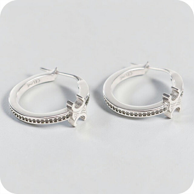 中古 セリーヌ ピアス レディース ブランド CELINE トリオンフ スパークル フープ 461DB6BZI シルバー アクセサリー USDCE119645011