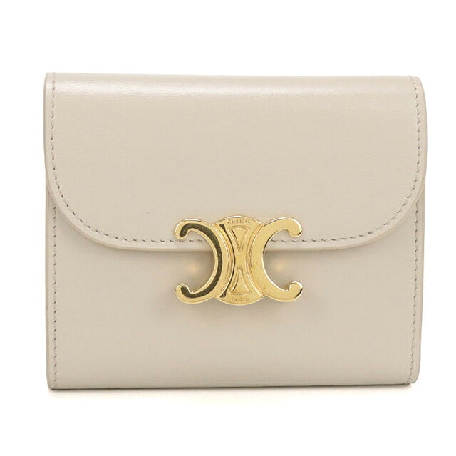 中古 セリーヌ 三つ折り財布 三折財布 コンパクト レディース ブランド CELINE トリオンフ スモール フラップウォレット 10D783DPV ベージュ USDCE120289011