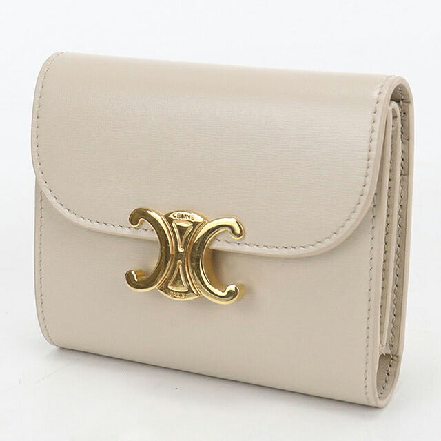 中古 セリーヌ 三つ折り財布 三折財布 コンパクト レディース ブランド CELINE トリオンフ スモール フラップウォレット 10D783DPV ベージュ USDCE120289011