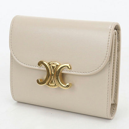 中古 セリーヌ 三つ折り財布 三折財布 コンパクト レディース ブランド CELINE トリオンフ スモール フラップウォレット 10D783DPV ベージュ USDCE120289011