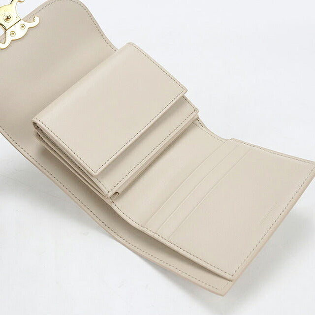 中古 セリーヌ 三つ折り財布 三折財布 コンパクト レディース ブランド CELINE トリオンフ スモール フラップウォレット 10D783DPV ベージュ USDCE120289011