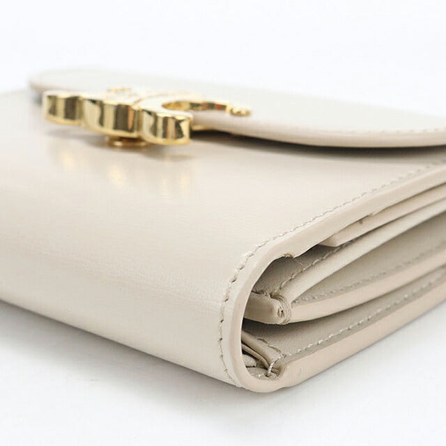 中古 セリーヌ 三つ折り財布 三折財布 コンパクト レディース ブランド CELINE トリオンフ スモール フラップウォレット 10D783DPV ベージュ USDCE120289011