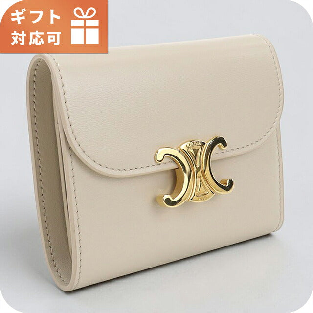 中古 セリーヌ 三つ折り財布 三折財布 コンパクト レディース ブランド CELINE トリオンフ スモール フラップウォレット 10D783DPV ベージュ USDCE120289011